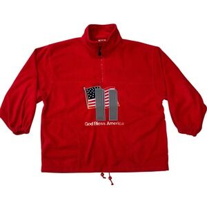 VTG XNT Fleece Pullover Red 9/11 Twin Towers God Bless America XL Women
